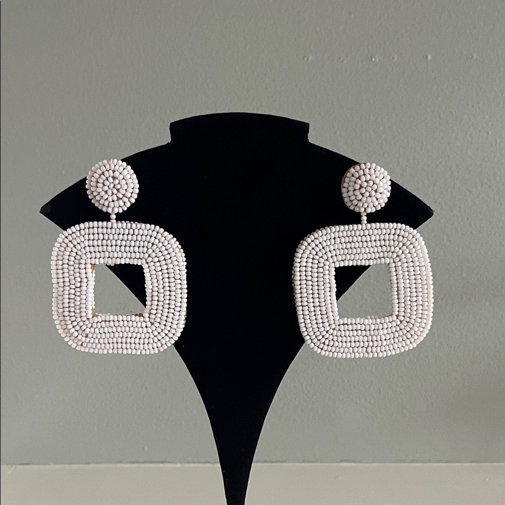 Elegant White Beaded Earrings